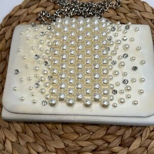 VINTAGE Unique Pearl Rhinestone Clutch or Crossbody Special Occasions Bag